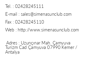 Simena Sun Club iletiim bilgileri